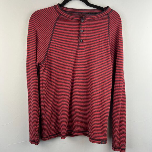 Faherty Mens Cloud Long Sleeve Henley Red Blue Cumberland Stripe Pima Cotton - Picture 2 of 7